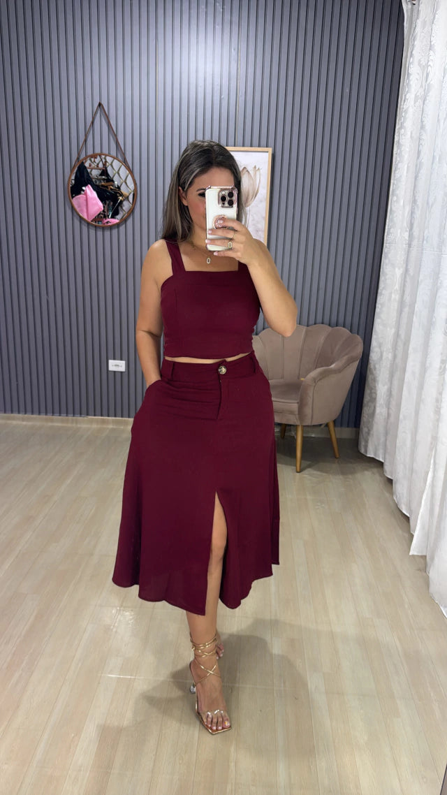 Conjunto Saia Midi Linho
