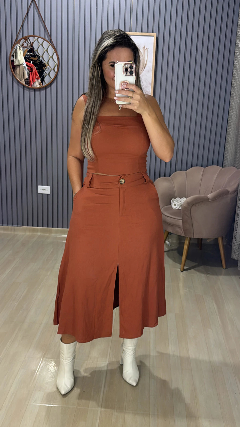 Conjunto Saia Midi Linho